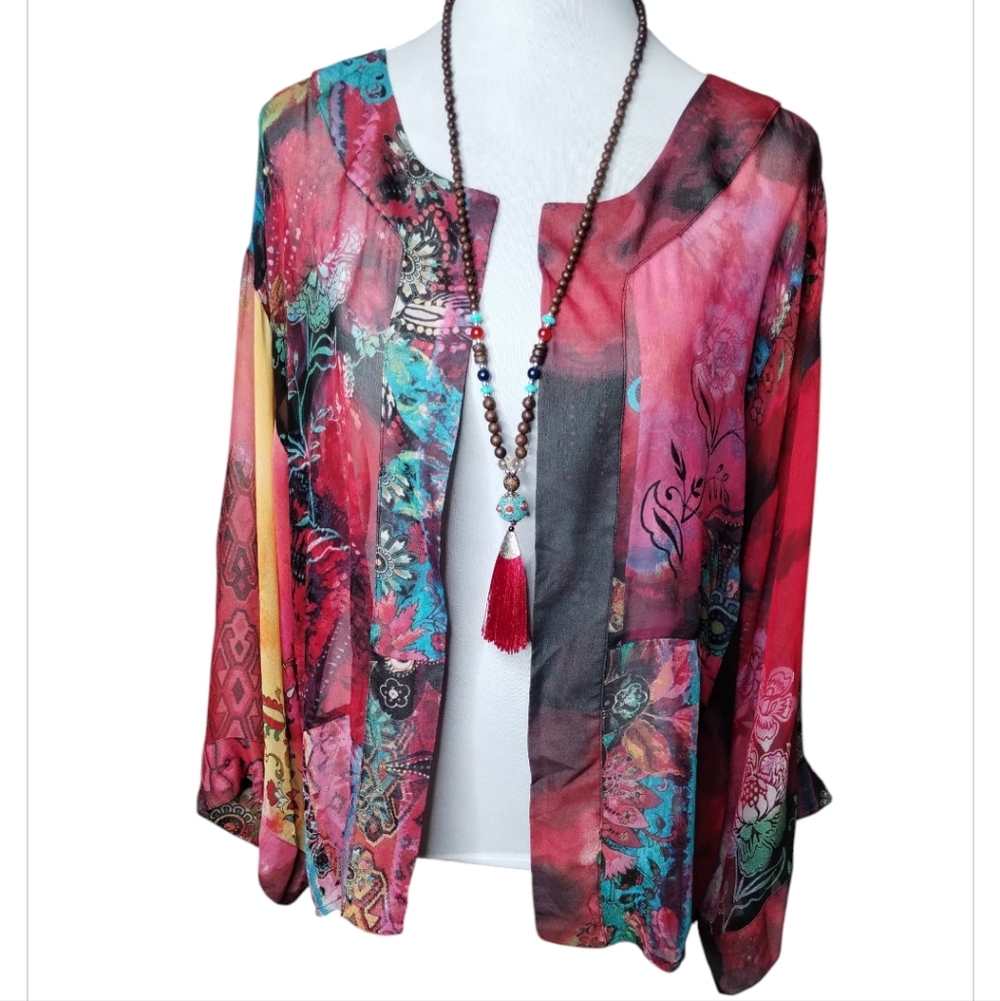Chico's 100% Silk Women's Multicolor Jacket